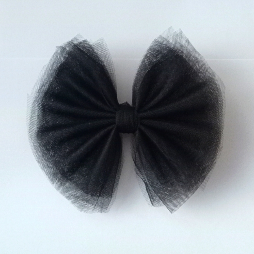 Black Halloween tulle hair bow 6" on clip